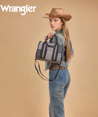 Wrangler canvas tote bag in BK — Classic black Western-style crossbody tote