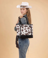 Wrangler Cowgirl Cow Print Tote Bag in Black