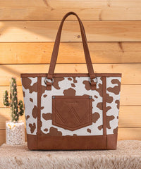 Wrangler Cowgirl Cow Print Tote Bag in Brown