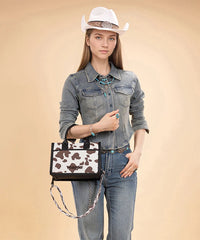 Wrangler Cow-Print Canvas Handbag in BK