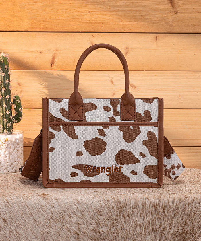 Wrangler Cow-Print Canvas Handbag in BR