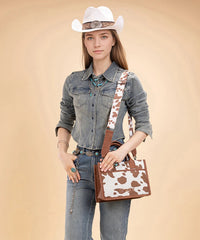 Wrangler Cow-Print Canvas Handbag in BR