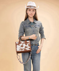 Wrangler Cow-Print Canvas Handbag in BR