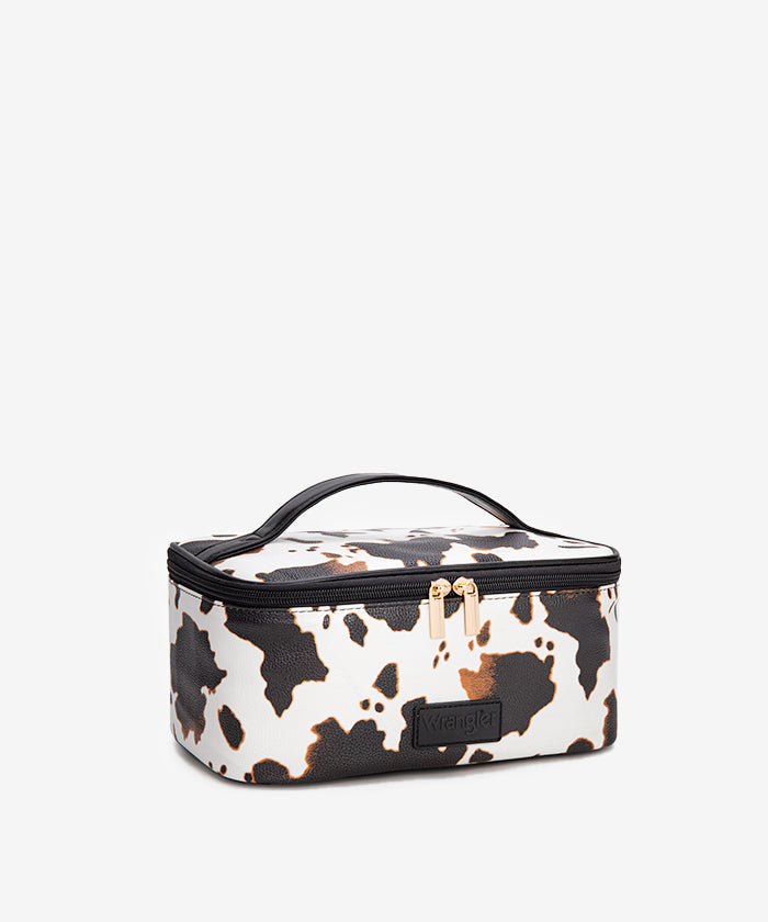 Wrangler makeup bag in COW-BR — PU leather leopard print with detachable organizers