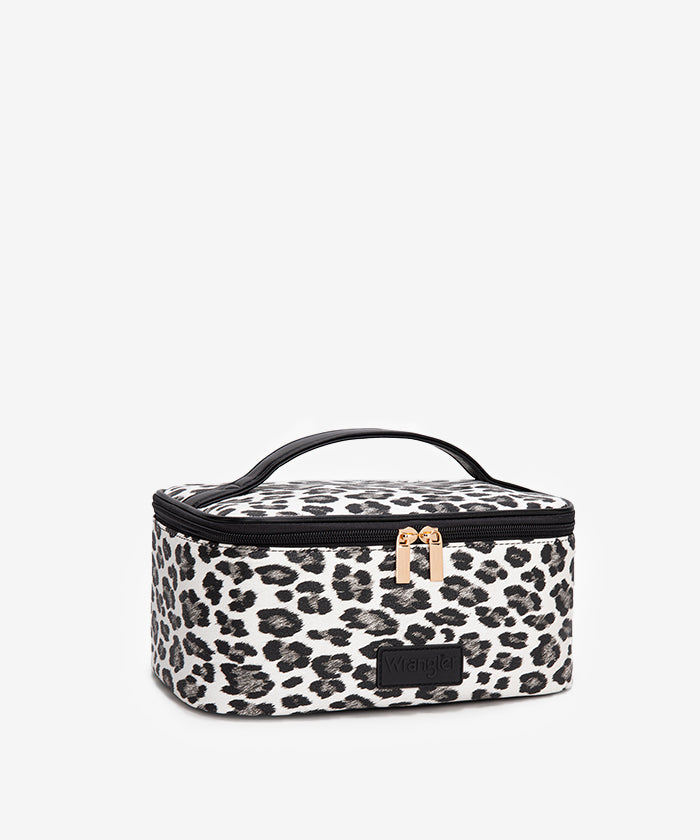 Wrangler makeup bag in LP-BK — PU leather leopard print with detachable organizers