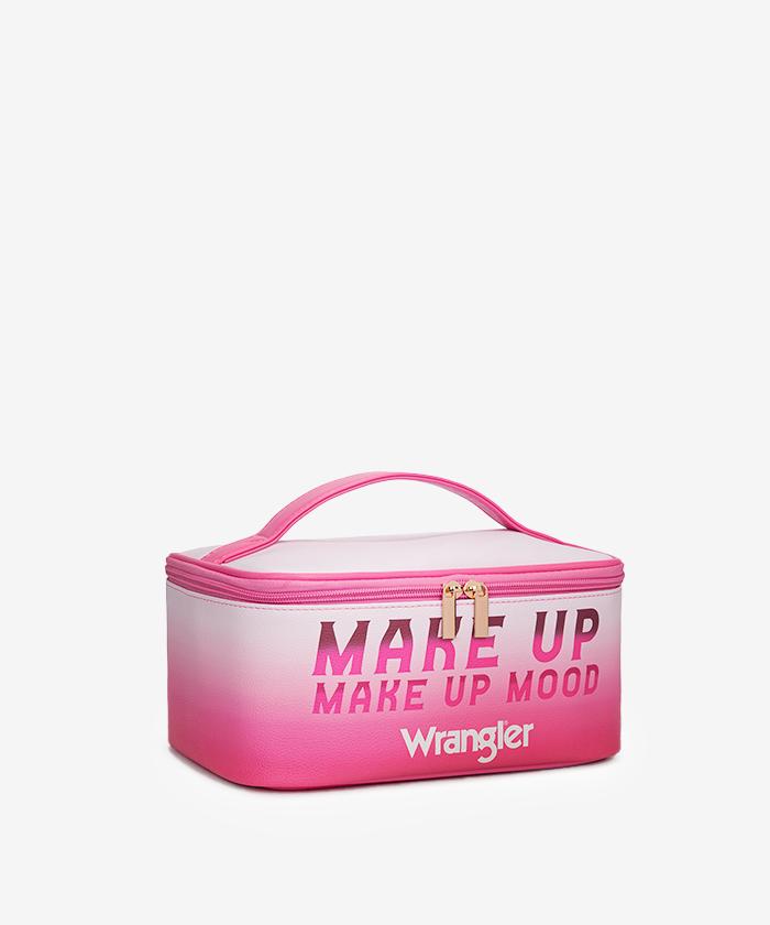 Wrangler makeup bag in PK-BG — PU leather leopard print with detachable organizers