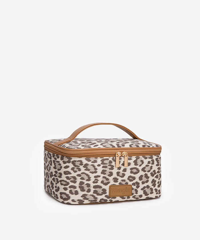 Wrangler makeup bag in KH — PU leather leopard print with detachable organizers