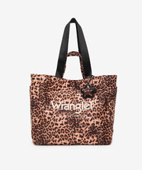 Wrangler leopard print tote bag in Leopard — canvas with drawstring detail and Western logo