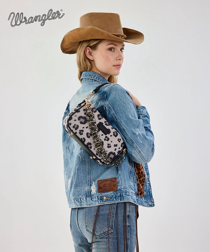 Wrangler Fierce Leopard Print Shoulder Bag in BK