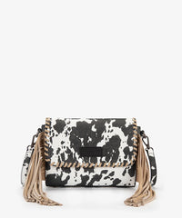 Wrangler cow print flap crossbody bag in BK