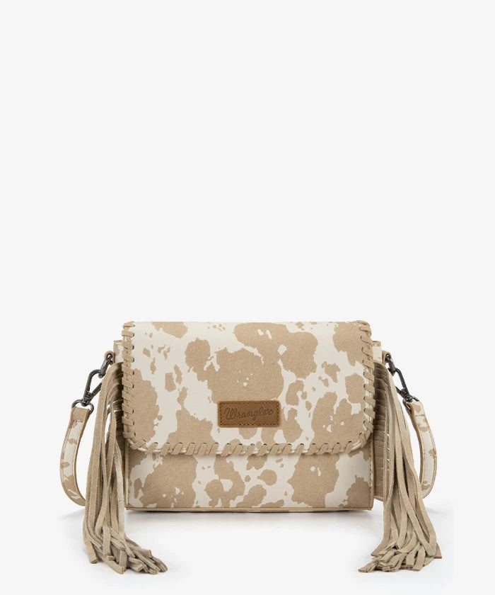 Wrangler cow print flap crossbody bag in DPK