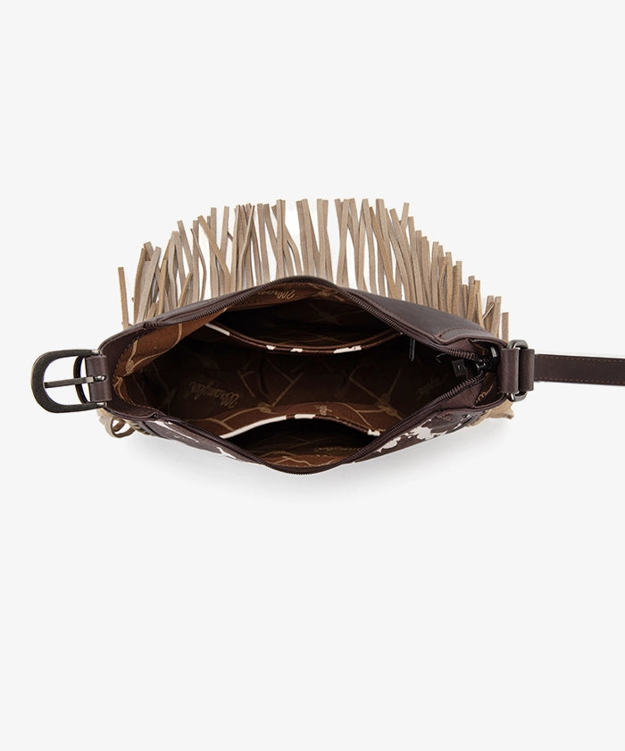 Wrangler Cow-Print Fringe Hobo Bag in CF
