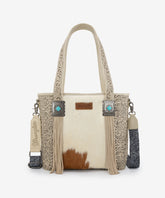 Wrangler Cowhide Fringe Concealed Carry Purse in Beige