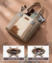 Wrangler Cowhide Fringe Concealed Carry Purse in Beige