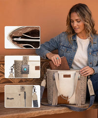 Wrangler Cowhide Fringe Concealed Carry Purse in Beige
