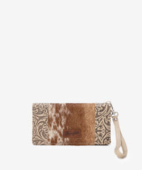 Wrangler Hair-On Cowhide Floral Tooled Wristlet - Montana West World