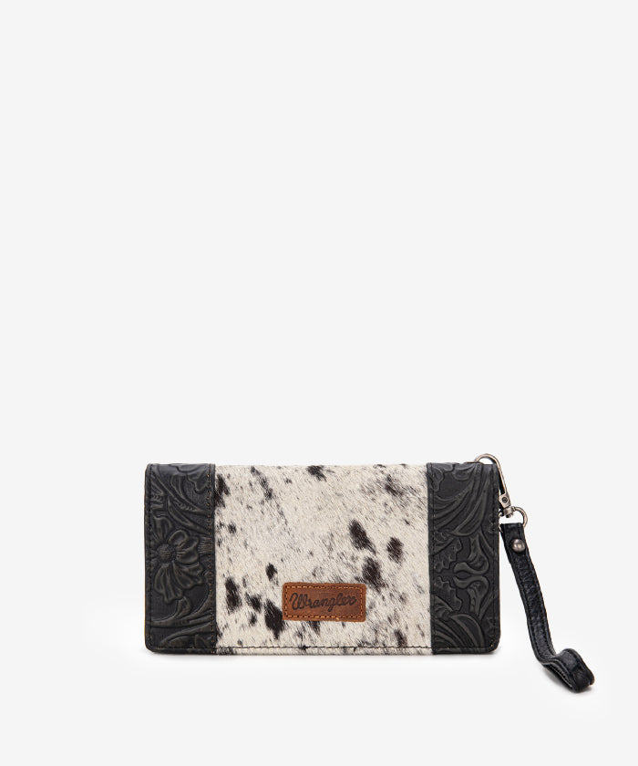 Wrangler Hair-On Cowhide Floral Tooled Wristlet - Montana West World