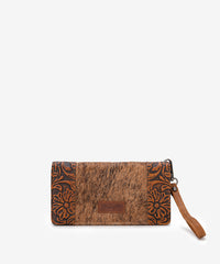 Wrangler Hair-On Cowhide Floral Tooled Wristlet - Montana West World