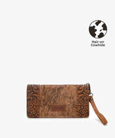 Wrangler Hair-On Cowhide Floral Tooled Wristlet