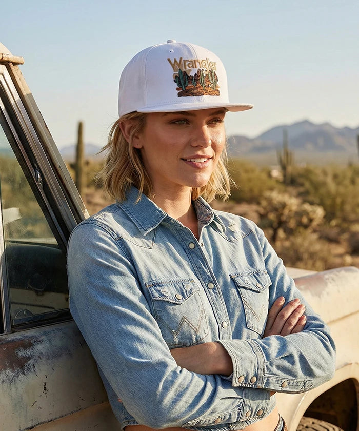 Wrangler Embroidered Baseball Cap in White