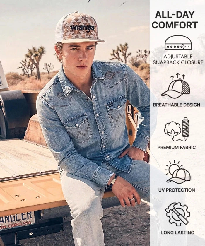 Wrangler Snapback Cowboy Hat in Beige