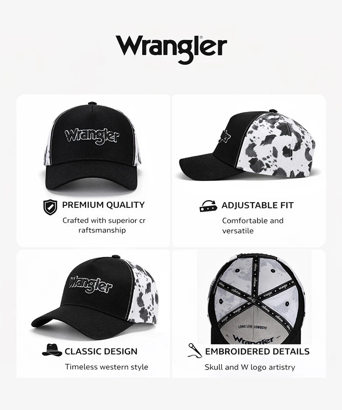 Wrangler Cow Print Baseball Cap in BK-OW