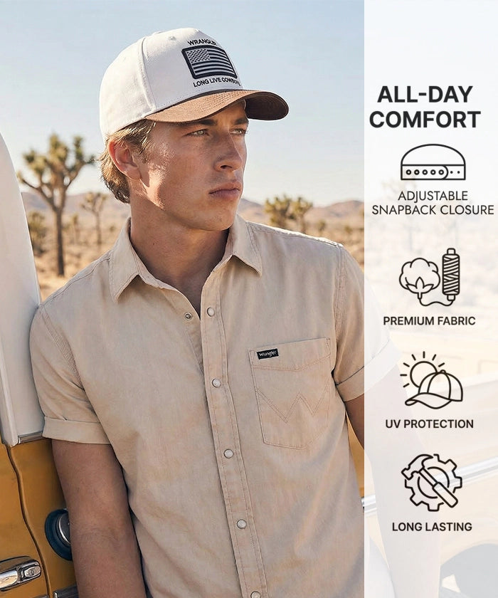 Wrangler Americana Flag Patch Baseball cap with Vintage Brown Brim