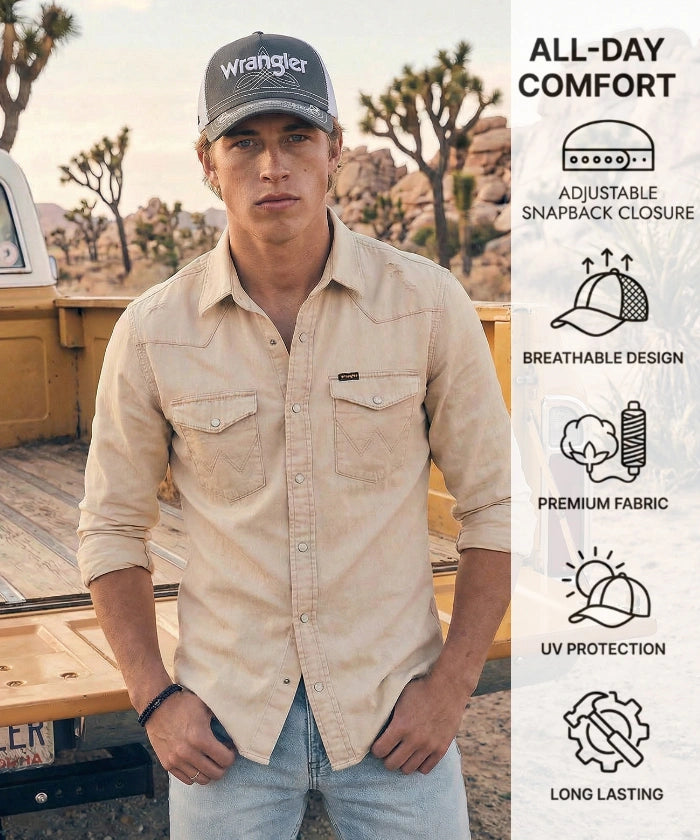 Wrangler Western Deco Stitch Mesh Back Cap in Gray