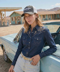 Wrangler Western Deco Stitch Mesh Back Cap in Gray