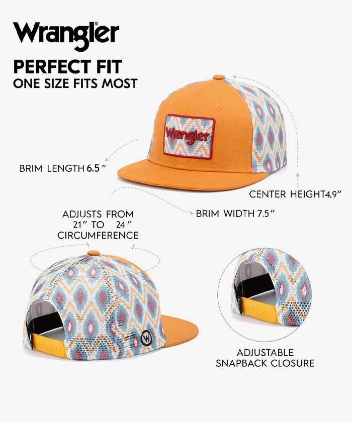 Wrangler Orange Snapback Hat with Aztec Woven Patch
Wrangler Classic Black Snapback Hat with 3D Logo
