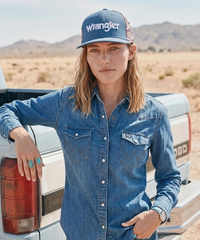 Wrangler Denim Blue Snapback Hat with Aztec Side Panels
Wrangler Classic Black Snapback Hat with Small Logo