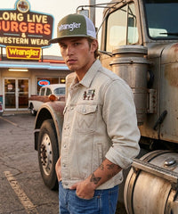 Wrangler Tribal Trim Trucker Hat in Olive Sage