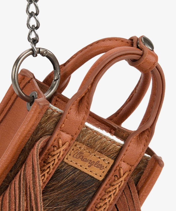 Wrangler Hair-On Fringe Mini Tote Bag in BR