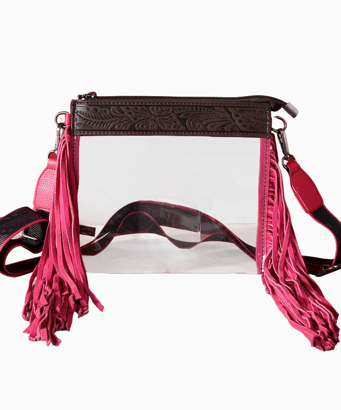 Montana West Western Purses Fringe Clear Crossbody Bag Hot Pink