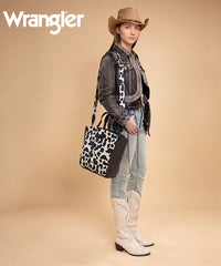 Wrangler All-over Leopard Print Wide Tote Bag Black