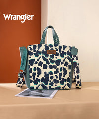 Wrangler All-over Leopard Print Wide Tote Bag Dark Turquoise