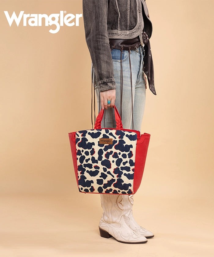 Wrangler All-over Leopard Print Wide Tote Bag Red