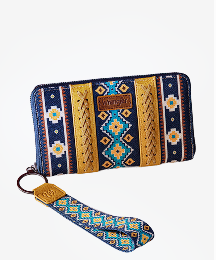 Wrangler Allover Aztec Dual Sided Print Canvas Wallet - Montana West World