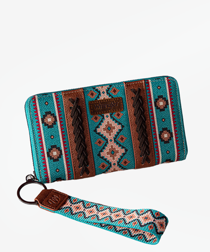 Wrangler Allover Aztec Dual Sided Print Canvas Wallet - Montana West World