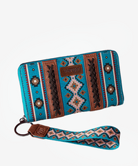 Wrangler Allover Aztec Dual Sided Print Canvas Wallet - Montana West World