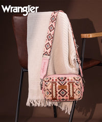Wrangler Aztce Dual Sided Print Crossbody Purse Dark Pink