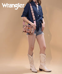 Wrangler Aztce Dual Sided Print Crossbody Purse Dark Pink