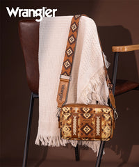 Wrangler Aztce Dual Sided Print Crossbody Purse Light Brown