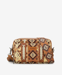 Wrangler Aztce Dual Sided Print Crossbody Purse Light Brown
