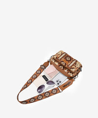 Wrangler Aztce Dual Sided Print Crossbody Purse Light Brown