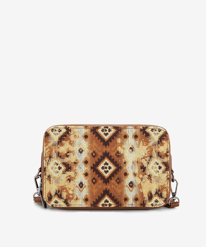 Wrangler Aztce Dual Sided Print Crossbody Purse Light Brown