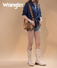 Wrangler Aztce Dual Sided Print Crossbody Purse Light Brown