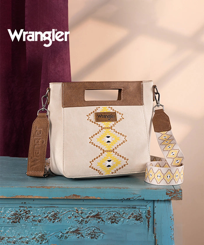 Wrangler Aztec Embroidered Crossbody Bag Beige