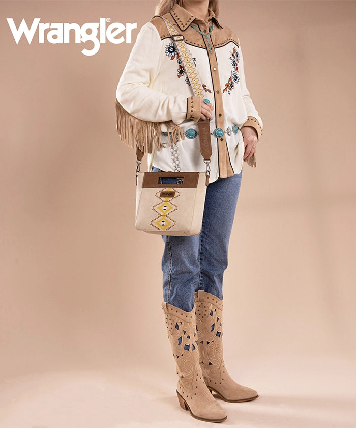 Wrangler Aztec Embroidered Crossbody Bag Beige