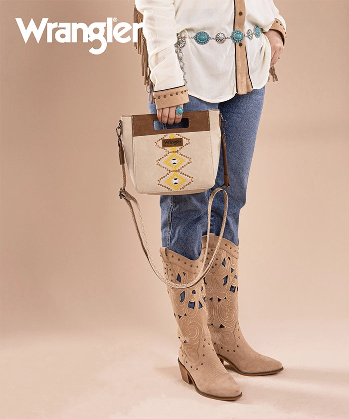Wrangler Aztec Embroidered Crossbody Bag Beige